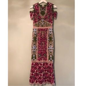 Marchesa Notte Floral Lace Tea Length Gown Dress Size 0 Fuchsia/Wine